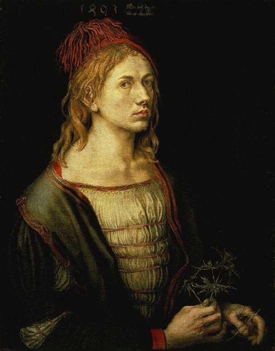 Albrecht Durer Portrait of the Artist Holding a Thistle Germany oil painting art